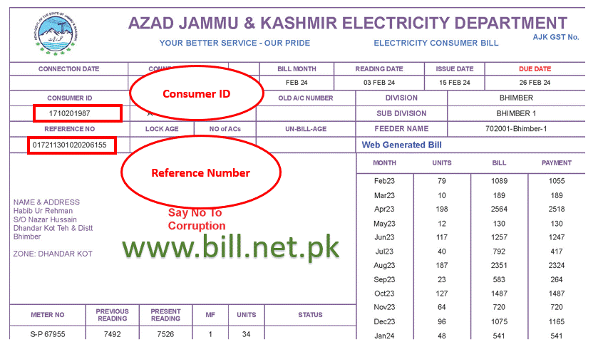 Azad Jammu & Kashmir Electricity Bill Online Duplicate AJK ​