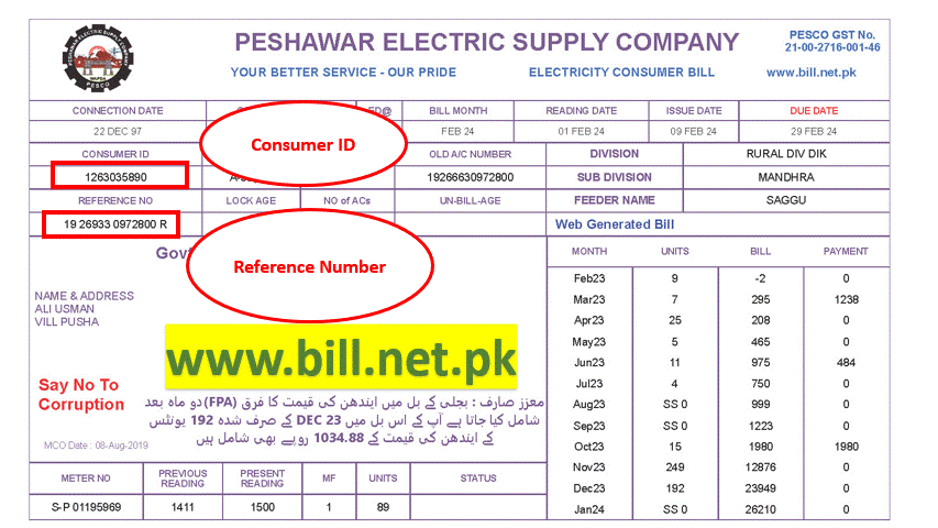 PESCO Duplicate Online Bill - Peshawar Electric Supply Company