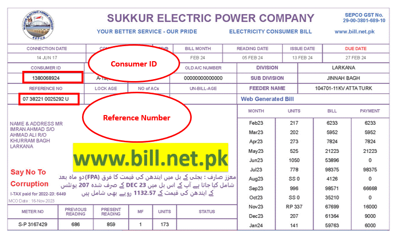 SEPCO Duplicate Online Bill - Sukkur Electric Power Company